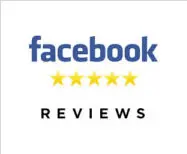 A facebook reviews logo with five stars.