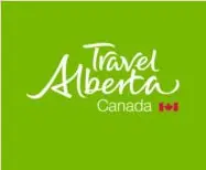 A green background with the words travel alberta canada written in white.